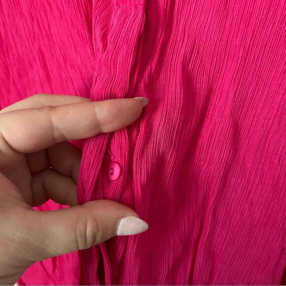 Modern Works Blouse Short Sleeve Pink V-Neck Button Down Business Casual - Picture 6 of 9